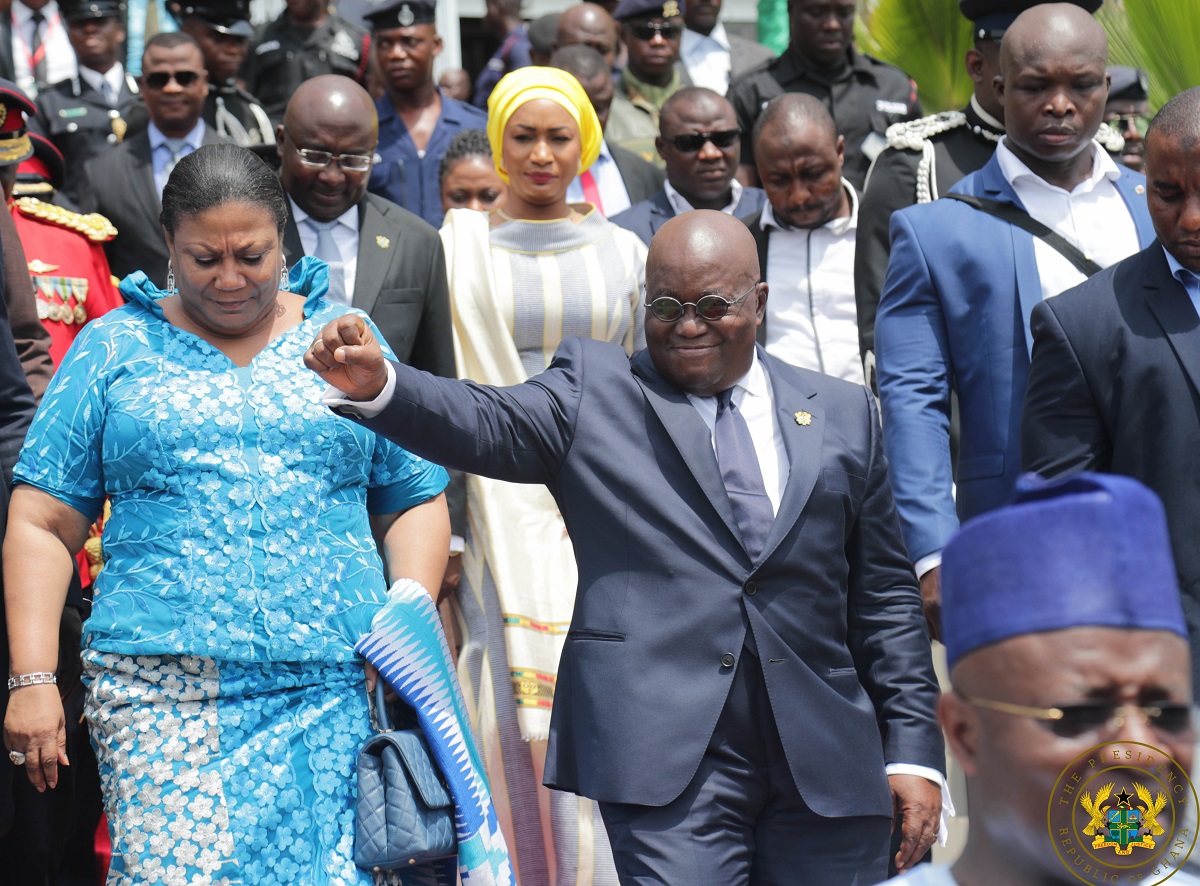 President Akufo-Addo arriving at Parliament for the SONA 2018 with his vice behind him