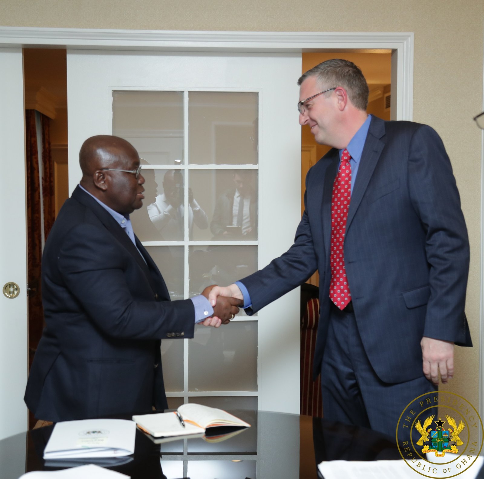 President Akufo-Addo exchanging pleasantries with Mr Jonathan Nash, Ag CEO of the Millennium Challenge Corporation
