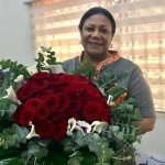 Rebecca Akufo-Addo with the bouquet of flowers