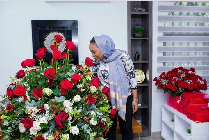 Samira Bawumia admiring the roses from her husband
