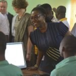 Ursula Owusu-Ekufu at one of the computer labs with the pupils