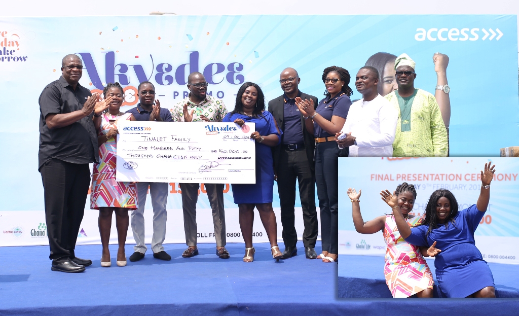 Ernestina Sarfo (2nd left) and Leticia Adjei Twum (5th right) with officials of the bank and promo partners