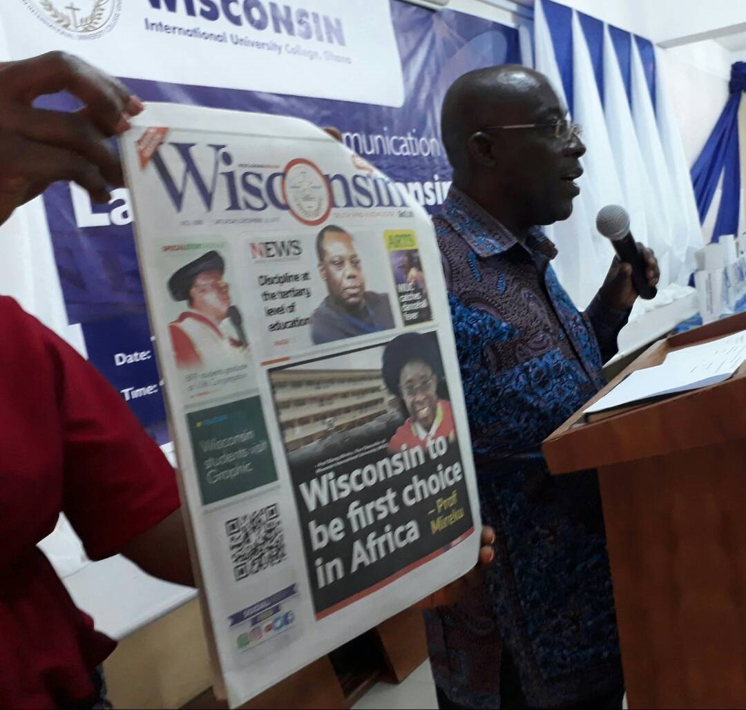 Vice chancellor of Wisconsin, Prof. Obeng Mireku launching the Wisconsin News