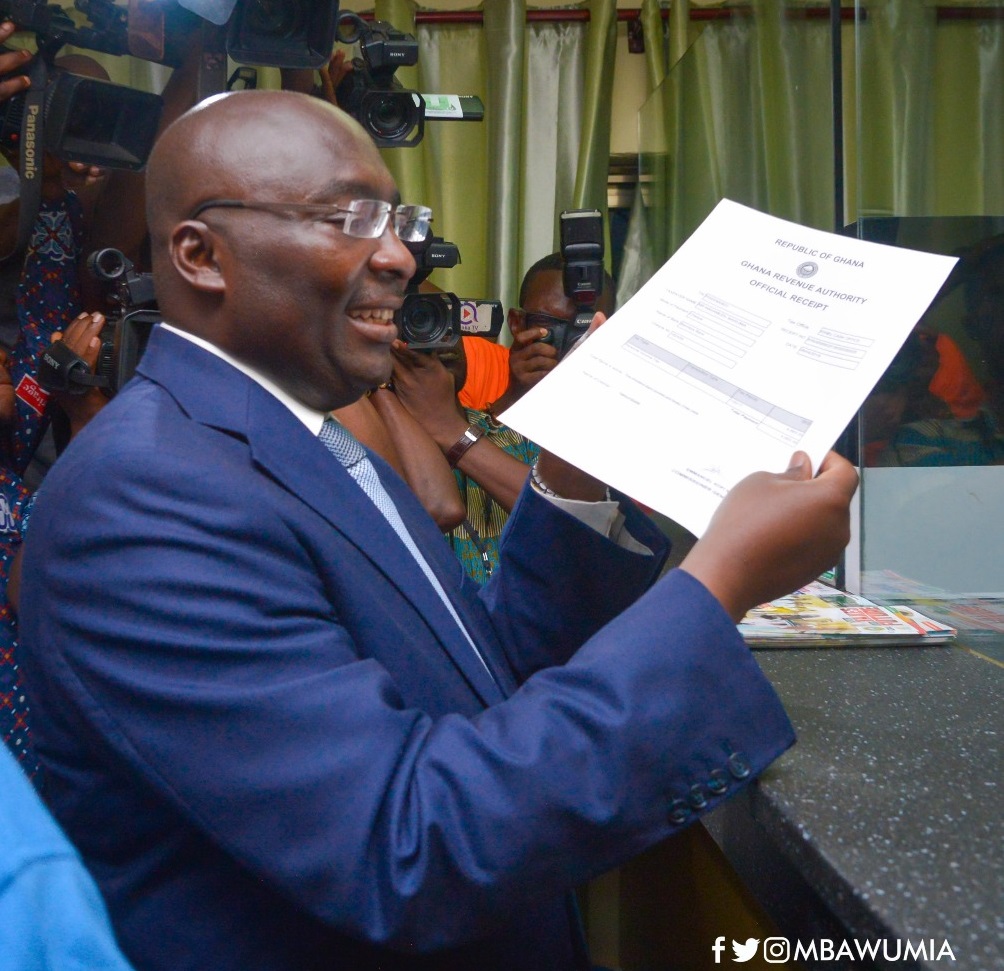 Vice President Bawumia displaying his tax returns receipt