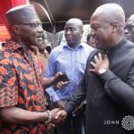 Fmr president John Mahama chatting with Blay Ambulley at the one week celebration