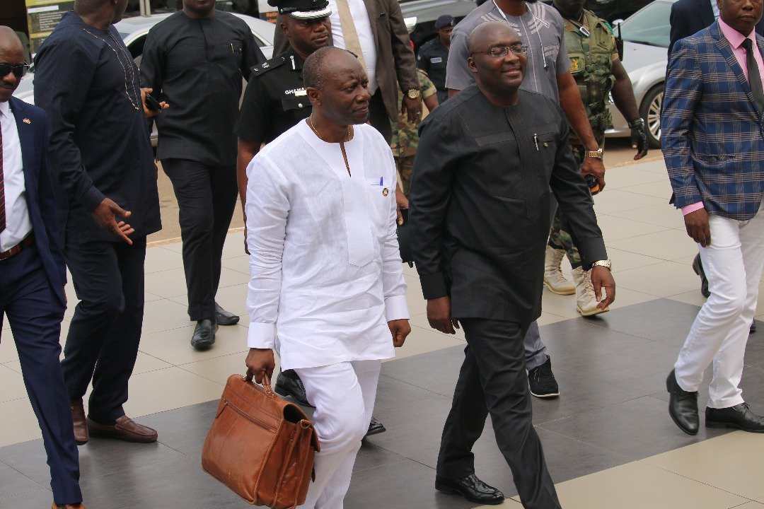 Ken Ofori-Atta and Dr. Mahamudu Bawumia at Parliament for the 2018 Mid-Year Budget review