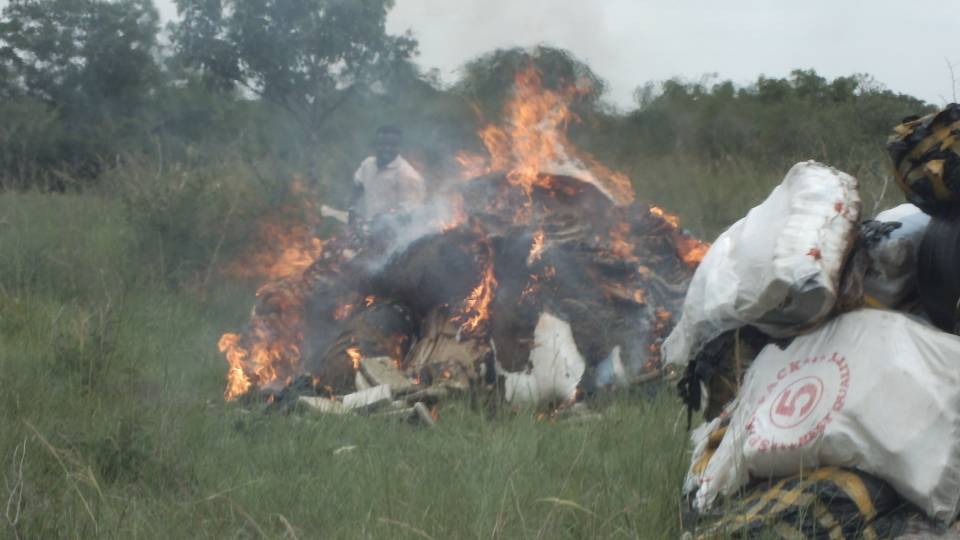 The drugs being destroyed at the Bundase Military base