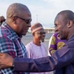 Mr. John Mahama (L) and Alban Bagbin at the Tamale Airport