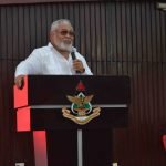 JJ Rawlings speaking at the Great Hall