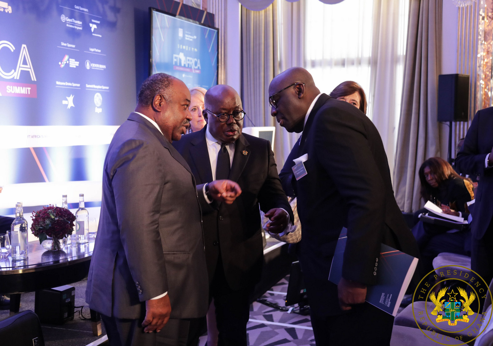 President Akufo-Addo interacting with the President of Gabon Omar Bongo and Ghana's High Commissioner to the UK Papa Owusu Ankomah