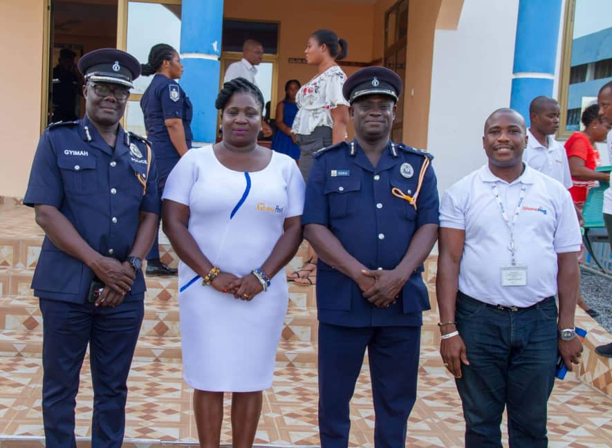 From left to right: ACP Peter Gyimah, (second in command), Kobi Hemaa Osisiadan-Bekoe (Head of Corporate Communications, Ghana Post) DCOP Francis Ebenezer Doku (VR commander) and Benard Atta-Sonno (Cluster Head for South East, Ghana Post)