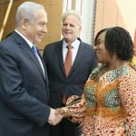 Israeli Prime Minister Benjamin Netanyahu and Mrs Botchwey conferring