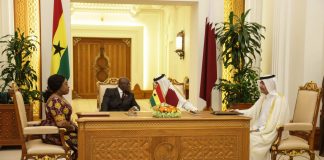 Minister for Foreign Affairs Shirley Ayorkor Botchway and Mr. Ali Shareef Alamadi, Qatar Minister for Finance signing an agreement on the avoidance of double taxation