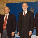 Larry Roberts (far left) with net pioneers Bob Kahn, Vint Cerf and web creator Sir Tim Berners-Lee