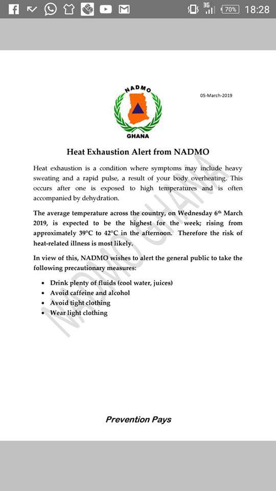 NADMO issues Heat Exhaustion alert