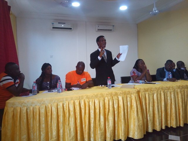 ICU-Ghana’s Deputy General Secretary in charge of Operations, Morgan Ayawine, addressing workers in the Upper East region