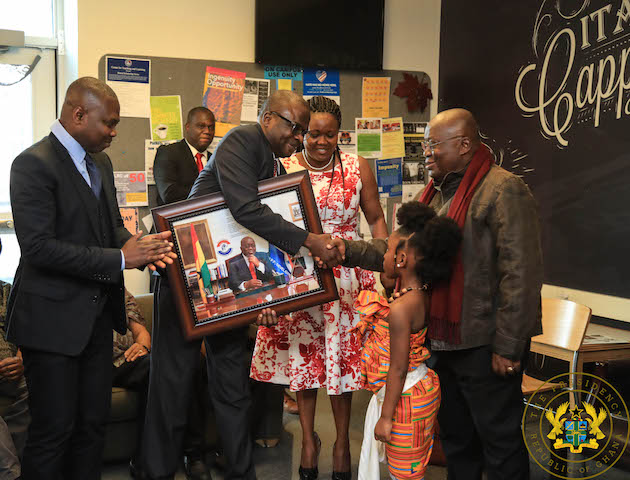 President Akufo-Addo being presented with a gift by members of the Ghanaian community in Worcester