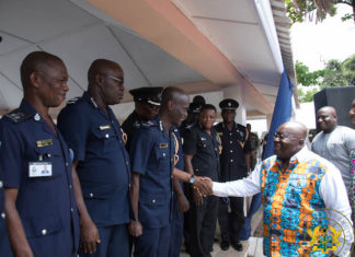 President Akufo-Addo exchanging pleasantries with some officers of the Ghana Police Service