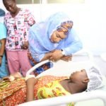 Samira Bawumia interacting with a patient at the ward