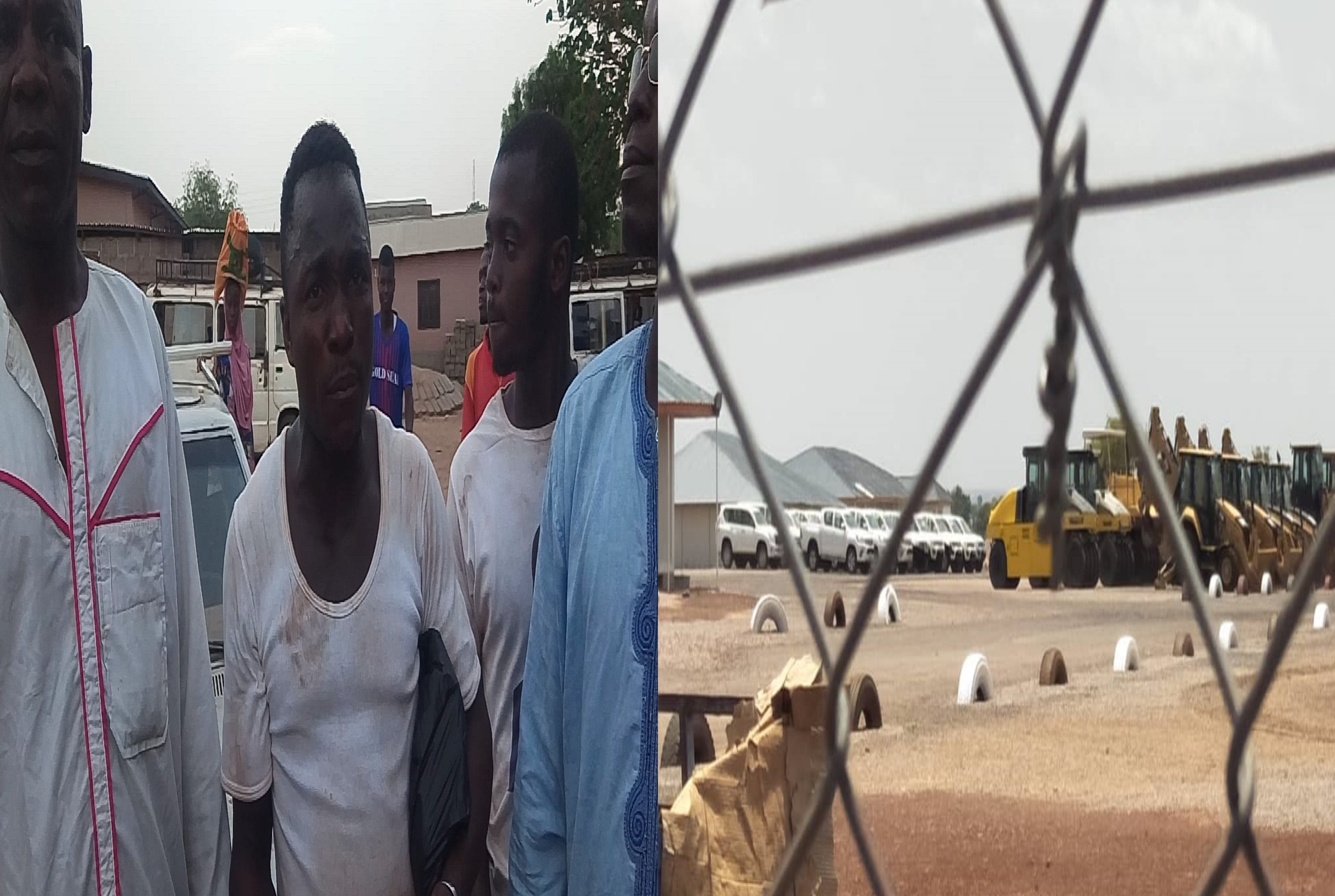 Public furore heightens (left) after contractor evacuated its equipment from the road to its Bazua campsite (right) over government's failure to clear arrears.