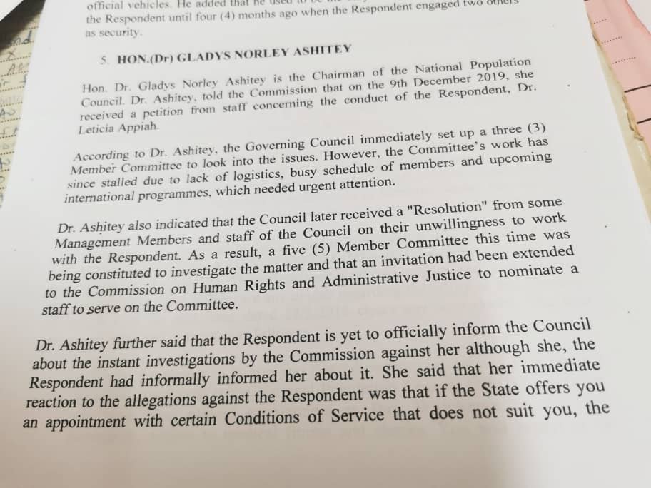 A copy of the testimony of the board chair at CHRAJ against the Executive Director