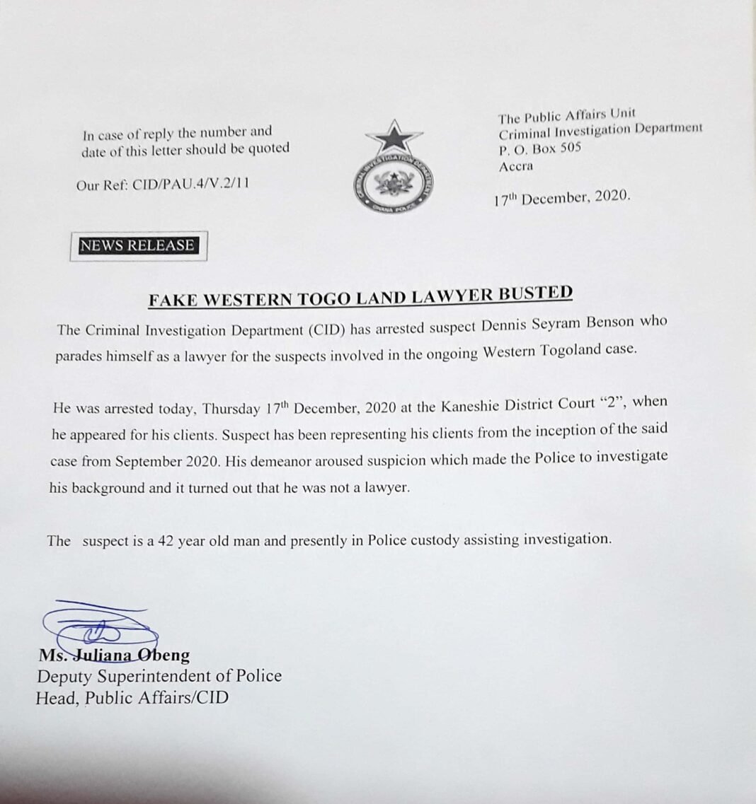 Fake Lawyer Representing Western Togoland Suspects Arrested Starr Fm