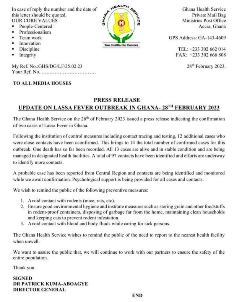 WhatsApp Image 2023 02 28 at 11.35.20 PM JUST IN: Twelve More Cases of Lassa Fever Recorded; One Dead; GHS Drops Latest Update and Sends Strong Message To The Public -See Fresh Statement Issued