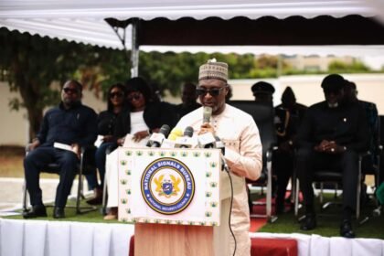 Interior Minister Muntaka Mohammed Mubarak commissioning the National Signals Bureau Eastern Regional Command in Koforidua.