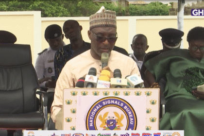 Interior Minister Muntaka Mohammed Mubarak commissioning the National Signals Bureau Eastern Regional Command in Koforidua.